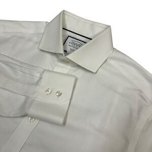 Charles Tyrwhitt Shirt Mens 15.5 33 Slim Fit Solid White Cotton Button Up